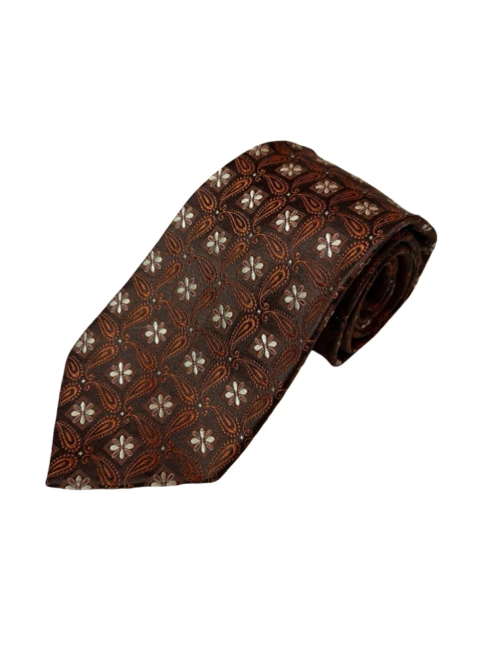 Ermenegildo Zegna Brown Paisley Floral 100% Silk Tie Made Italy Luxury